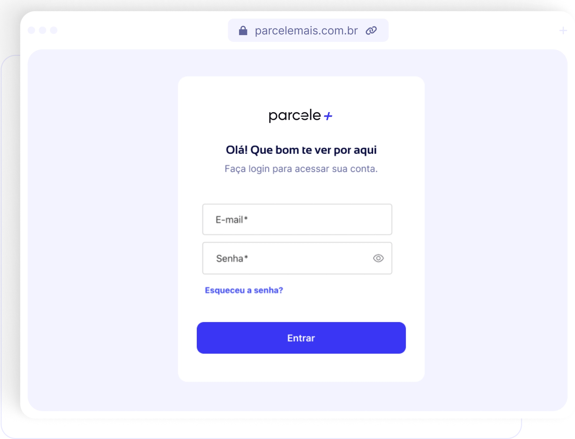 Tela de login do Parcele Mais mostrando interface segura